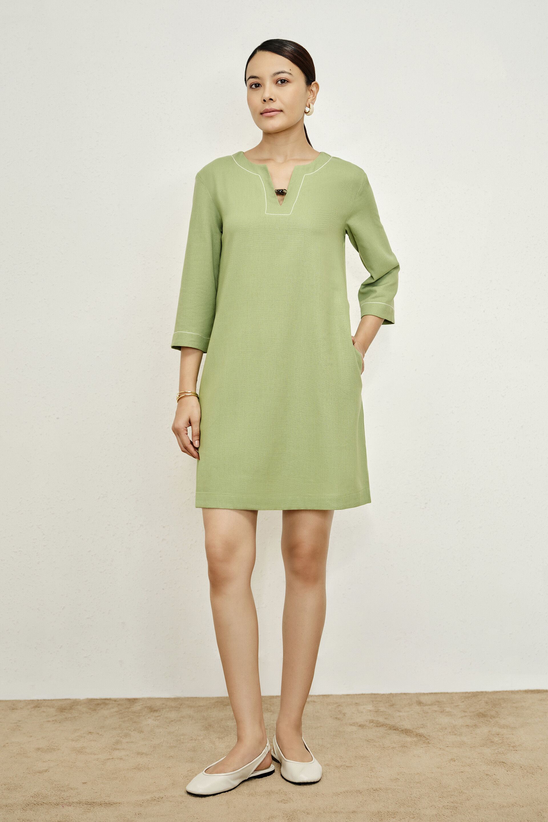 Solid Shift Dress in Sage Green
